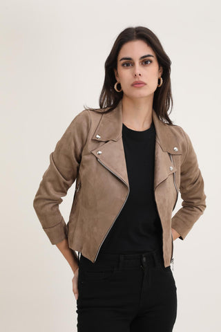 Suedine X biker jacket Taupe